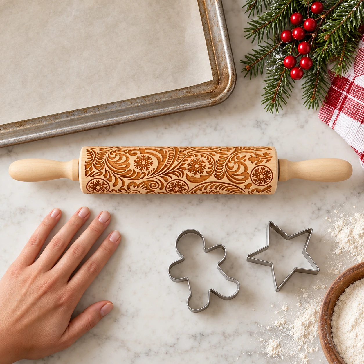Full rolling pin shown beside familiar baking tools for scale