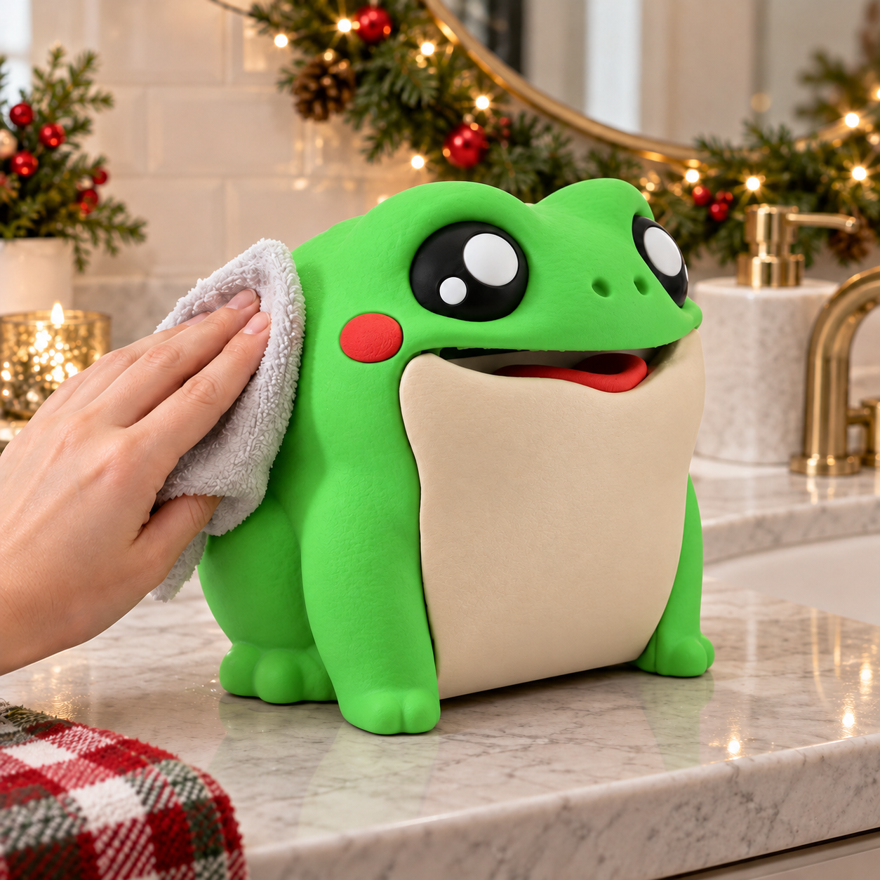 Wiping the exterior of the frog tissue dispenser