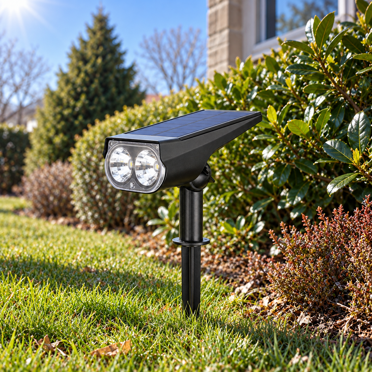 Solar panel positioned in direct sunlight