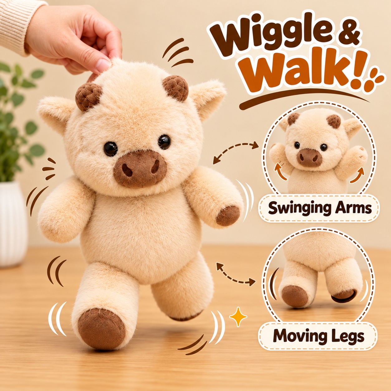 Christmas Running Cow Plush – Wiggles, Walks & Brings Holiday Cheer - 4