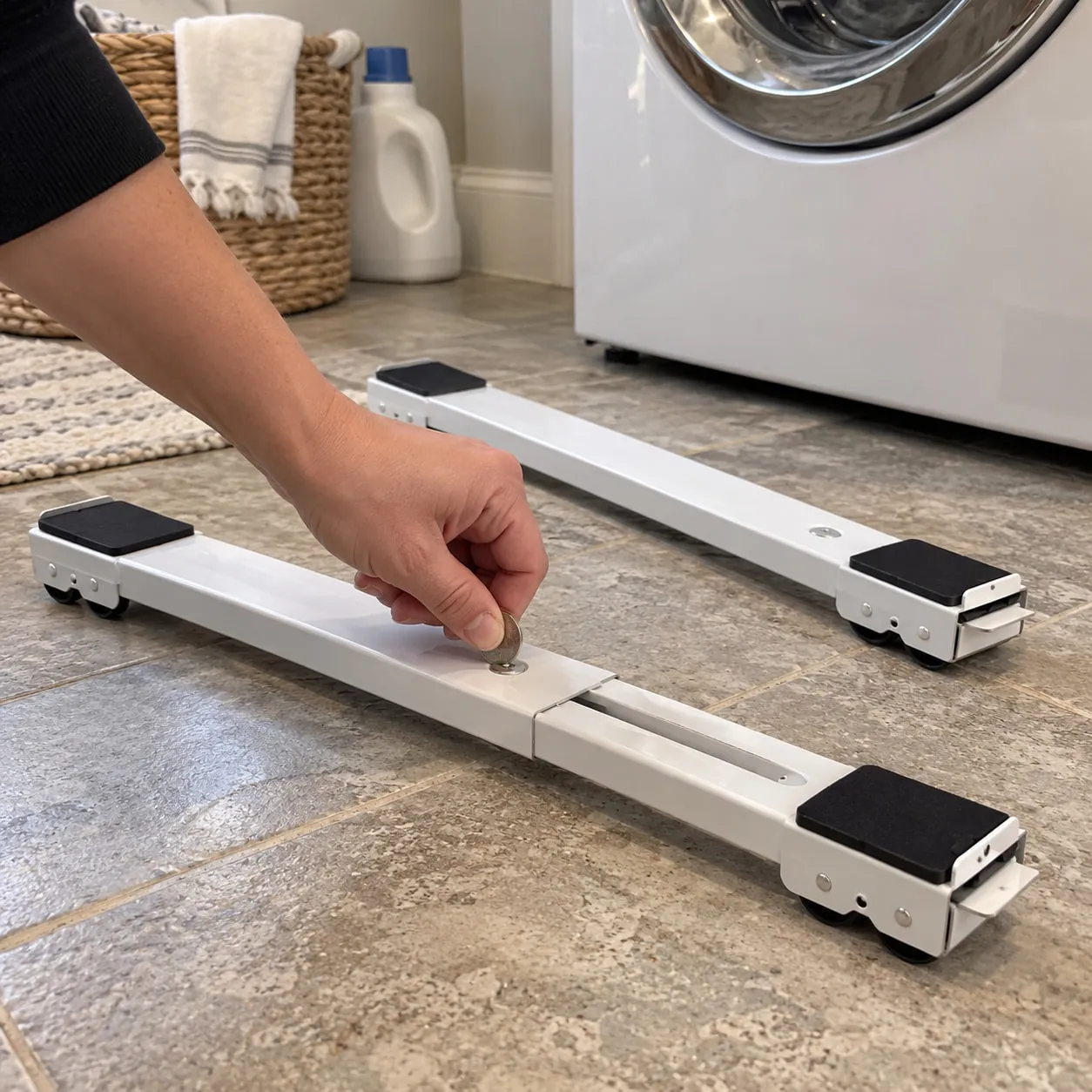 Using a coin to adjust the length of an unloaded telescoping rail