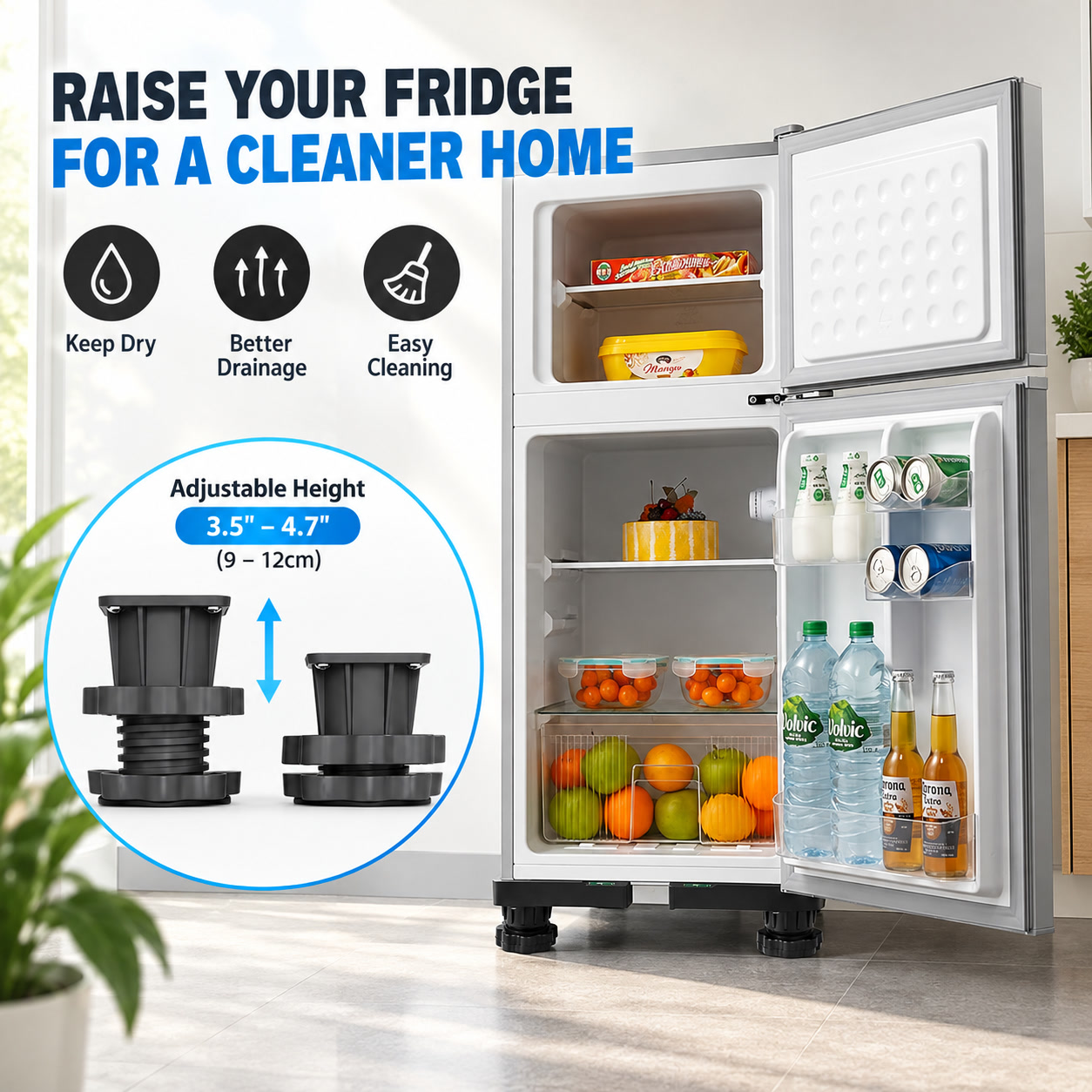 Adjustable leveling feet add useful appliance clearance