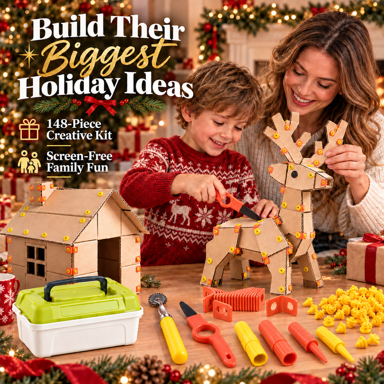 148-Piece Kids' Cardboard Construction Kit with Storage Box - 1