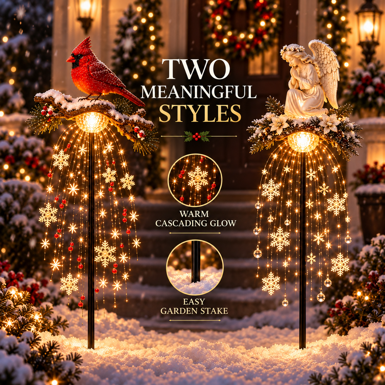Two meaningful cardinal and angel Christmas garden stake styles