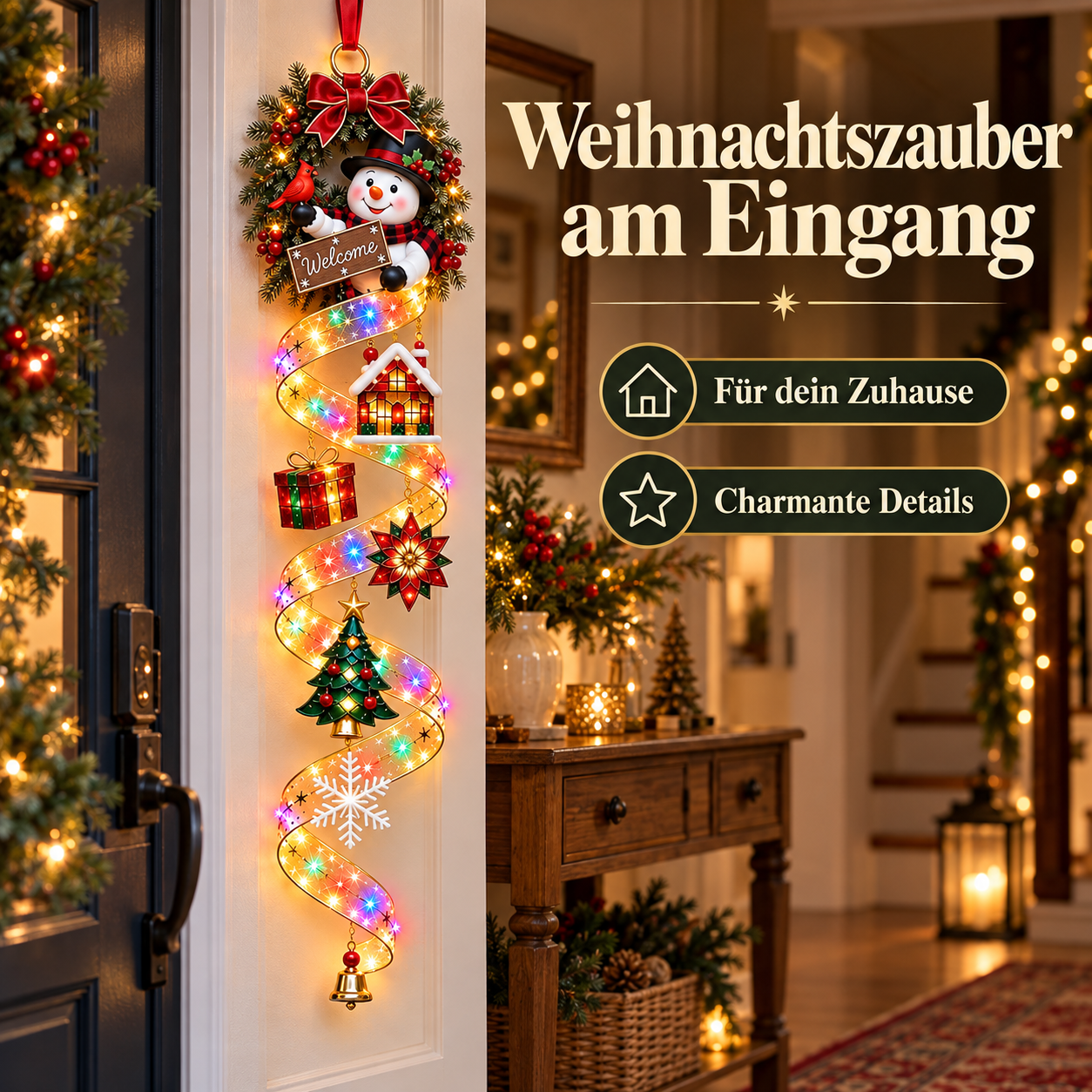 Leuchtender Schneemann-Türschmuck für einen festlichen Empfang