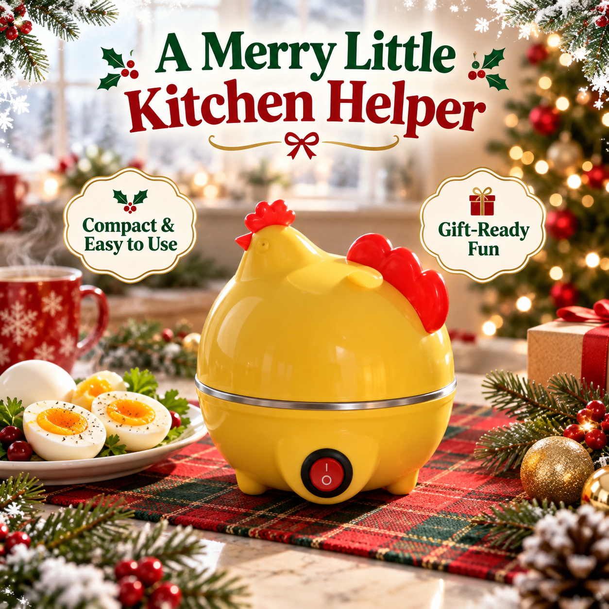 Festive chicken egg cooker holiday hero