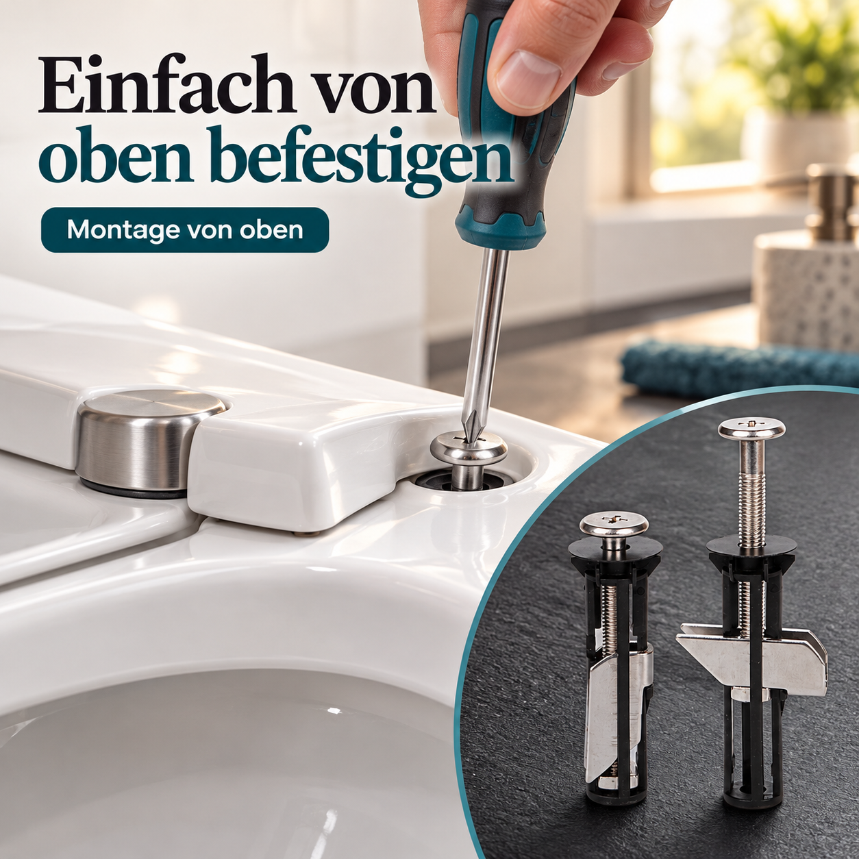WC-Sitz-Befestigung für einfache Montage von oben