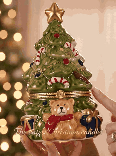 Keramik-Duftkerze mit Wunschbox in Weihnachtsbaumform – Produktabbildung