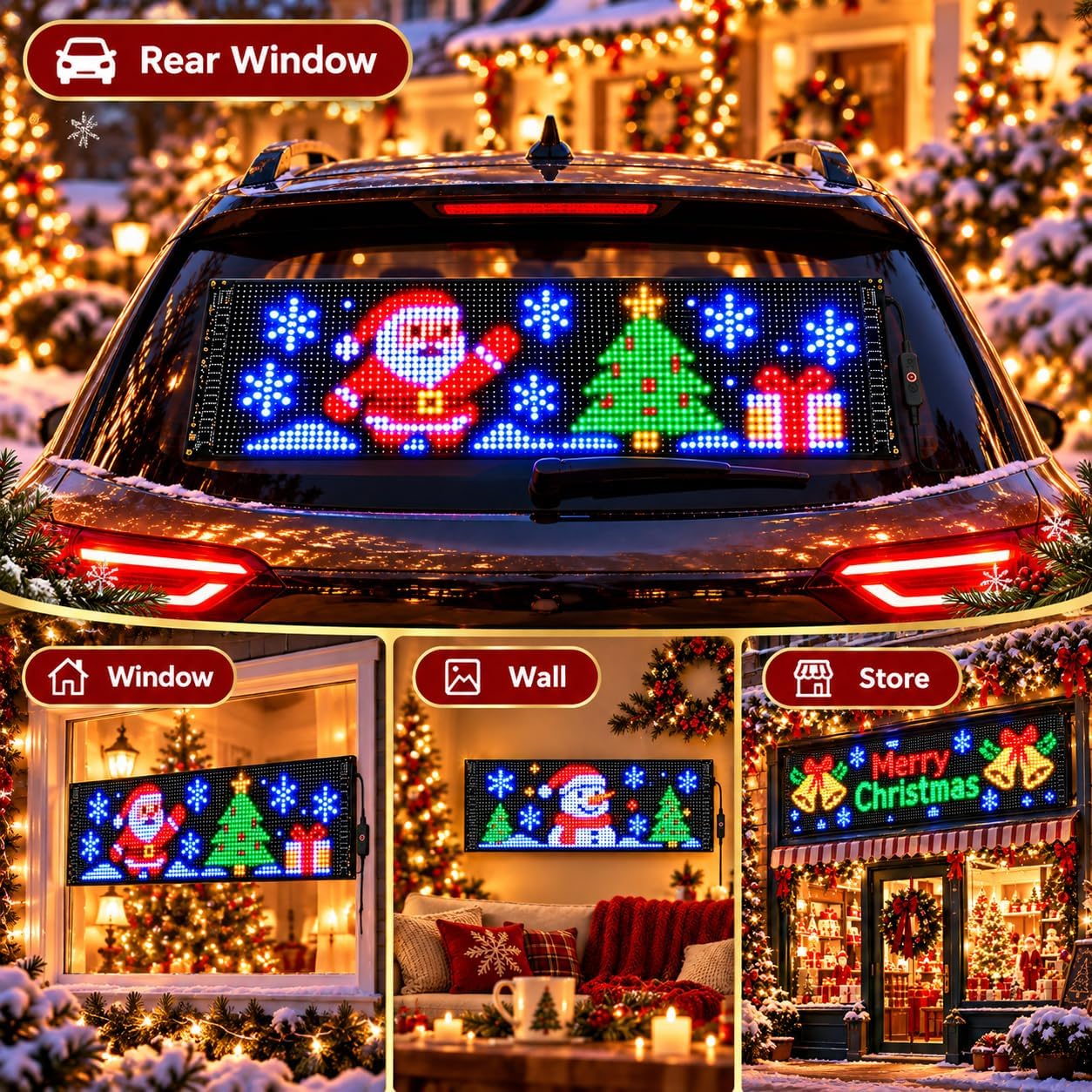 Flexible Christmas LED display used on a rear window wall window and store