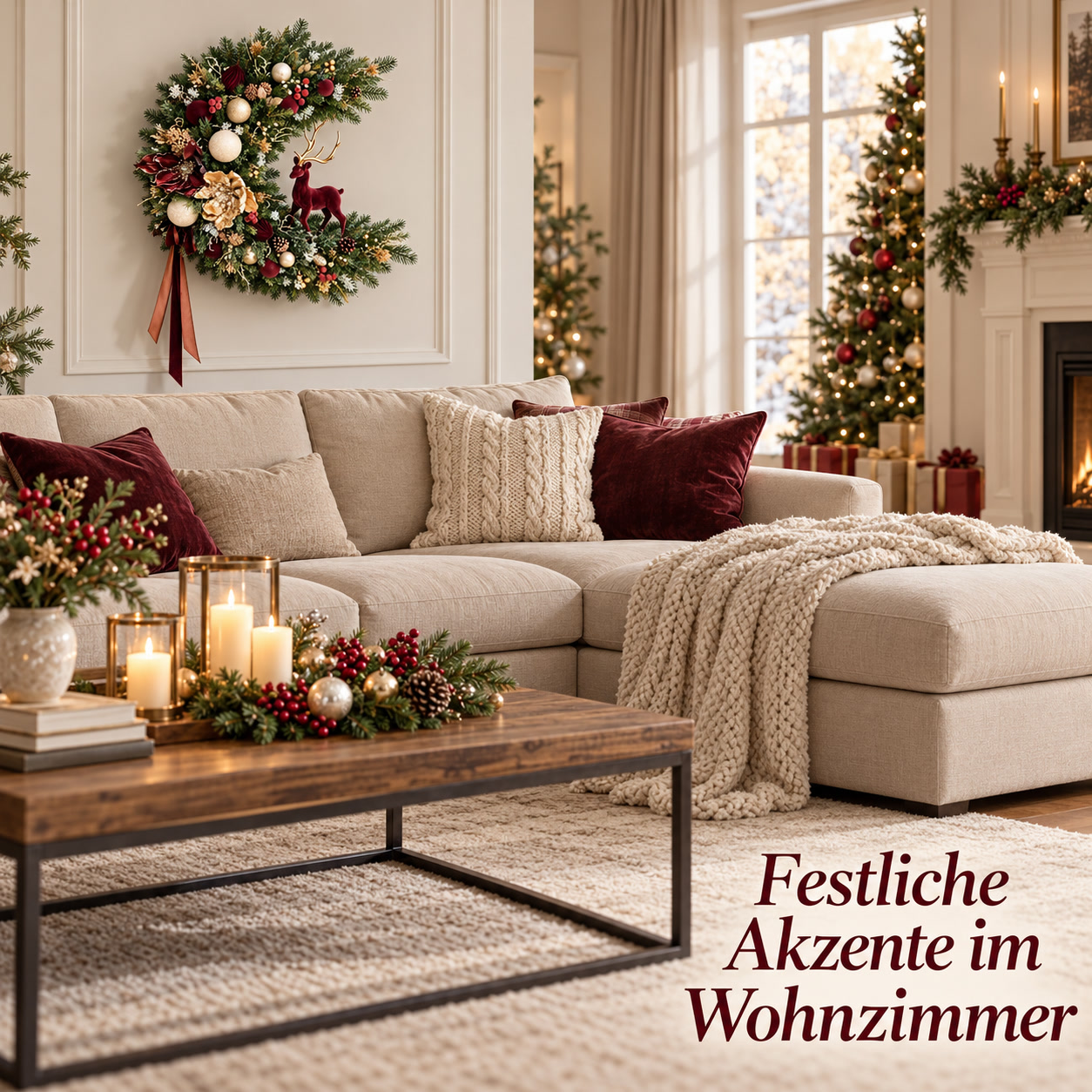 Weihnachtskranz in Halbmondform für einen festlichen Empfang