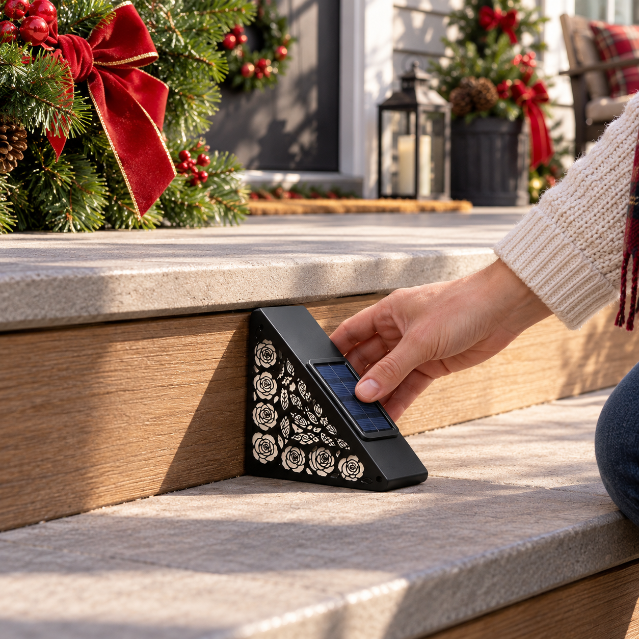 Placing the solar light on an outdoor step