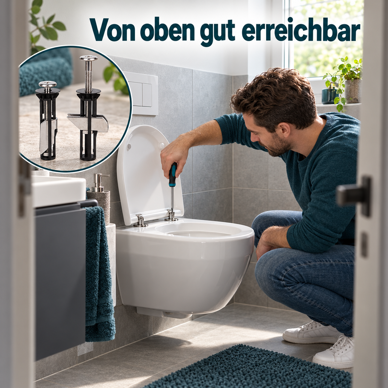 WC-Sitz-Befestigung für einfache Montage von oben