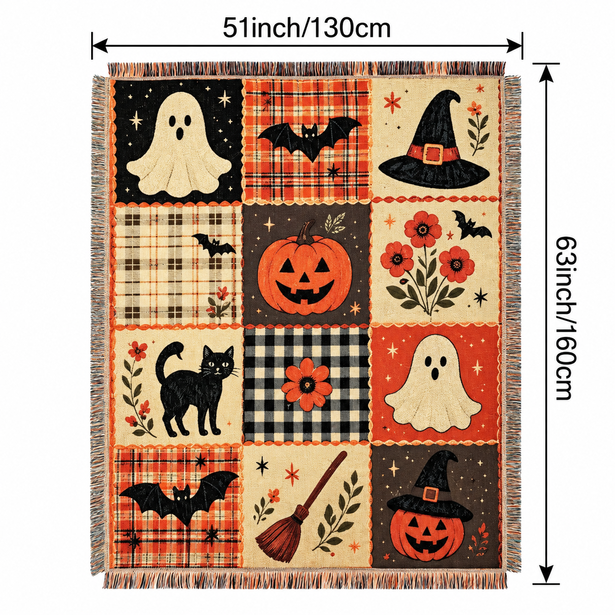 Vintage Holiday Patchwork Woven Throw with Fringe — 51 × 63 in - 5