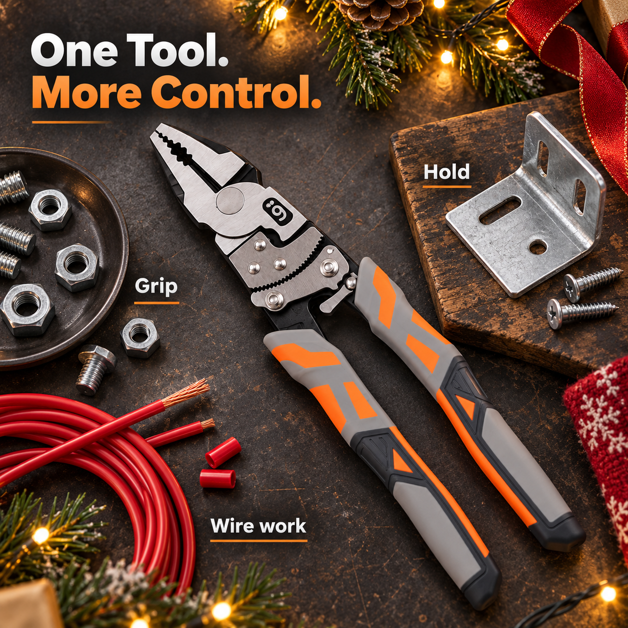 Multi-use product display for gripping holding and wire work
