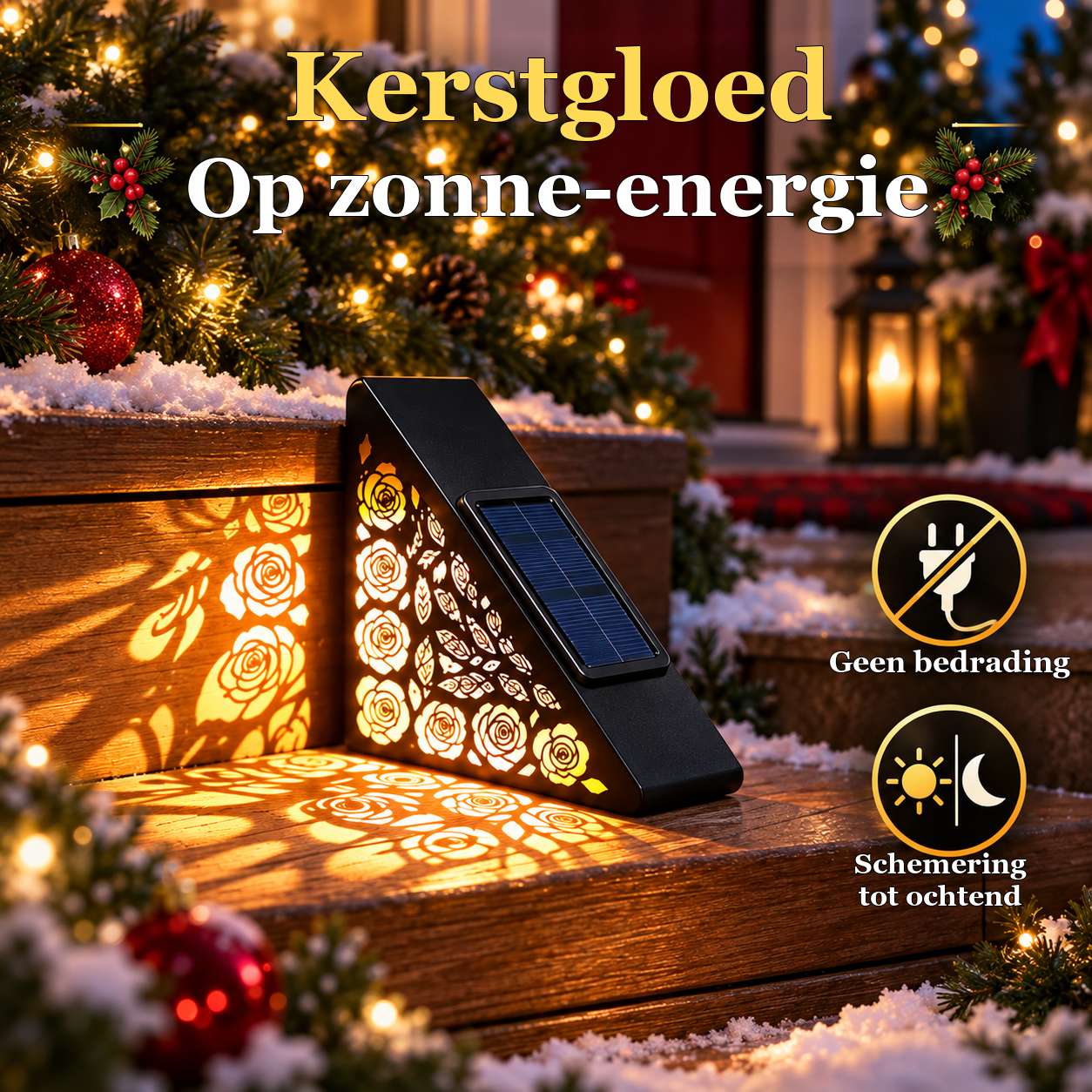 Solar traplamp met kerstgloed en bloemmotief – afbeelding 1