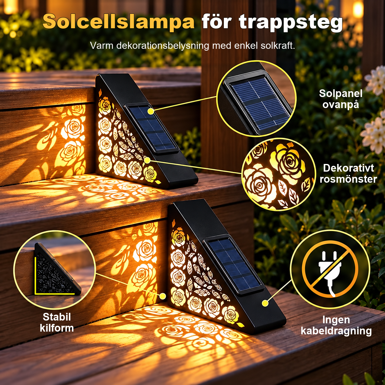 Solcellslampa för trappsteg med julglöd och blommönster – bild 3