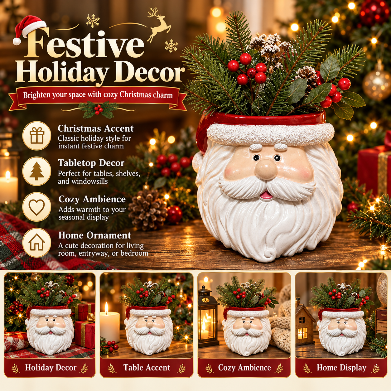 Santa holder as festive tabletop decor