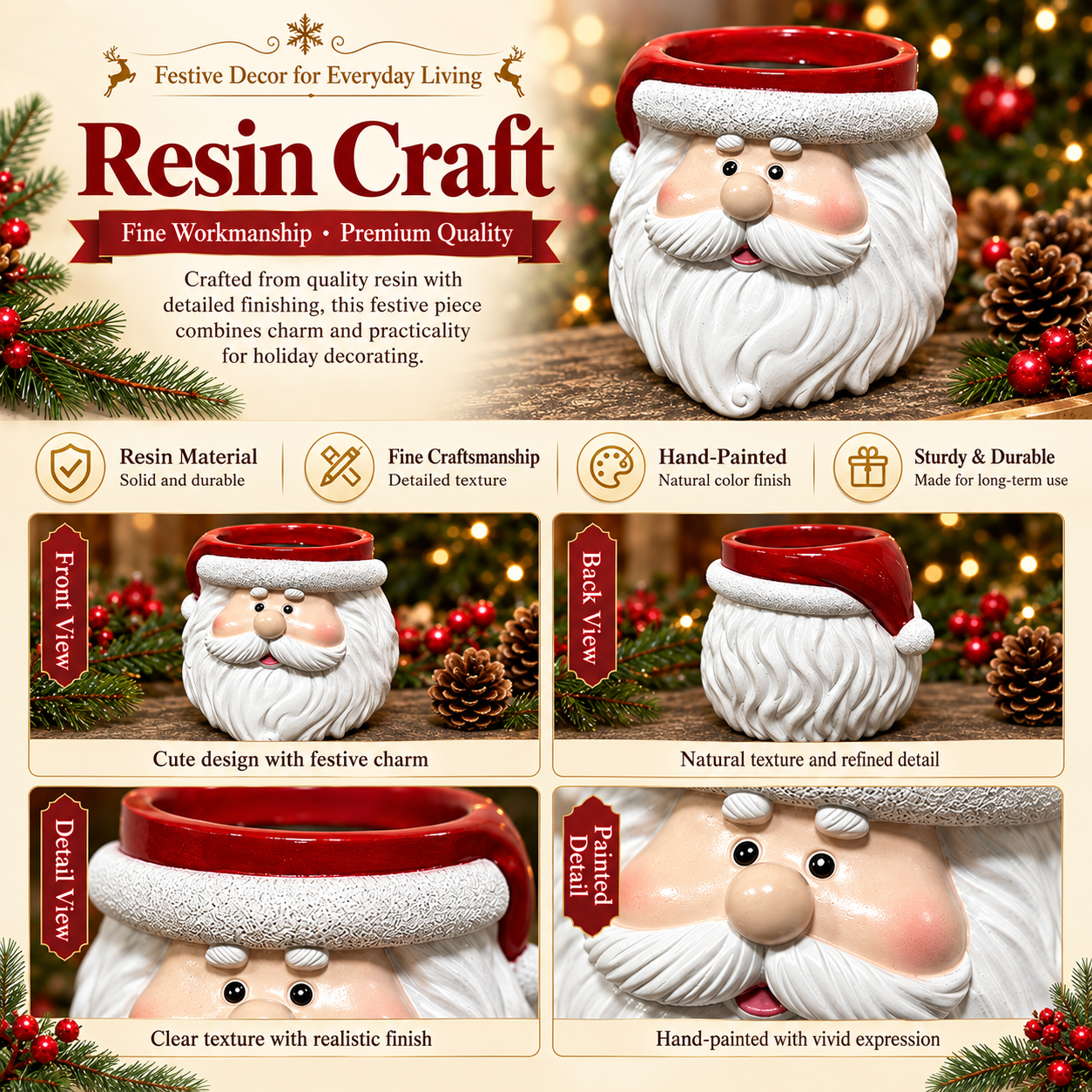 Detailed front and back views of the Santa holder