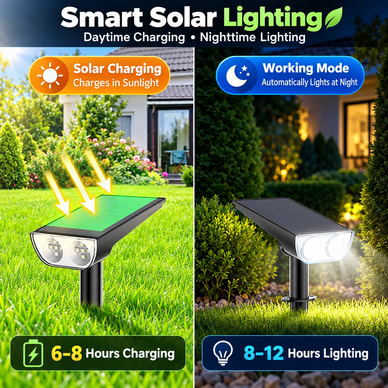 Christmas RGB Solar Landscape Spotlight – 2-LED Color-Lock Outdoor Light