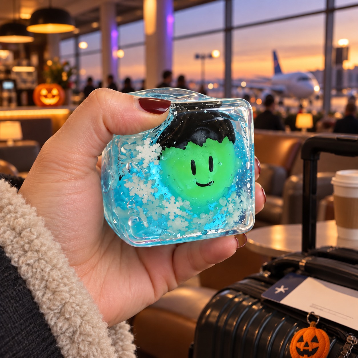 Monster squishy cube used during October travel