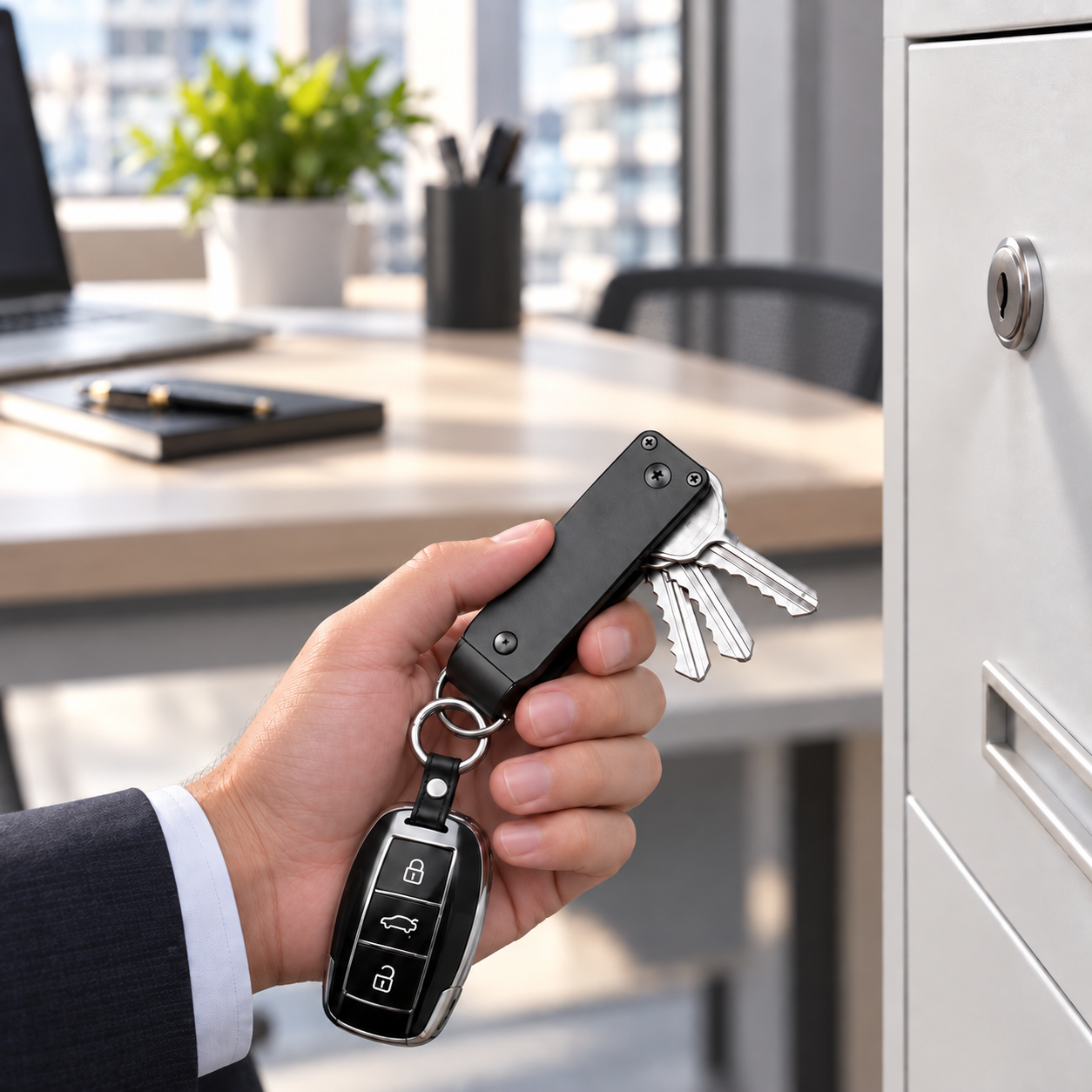 Using one organized key set for an office cabinet