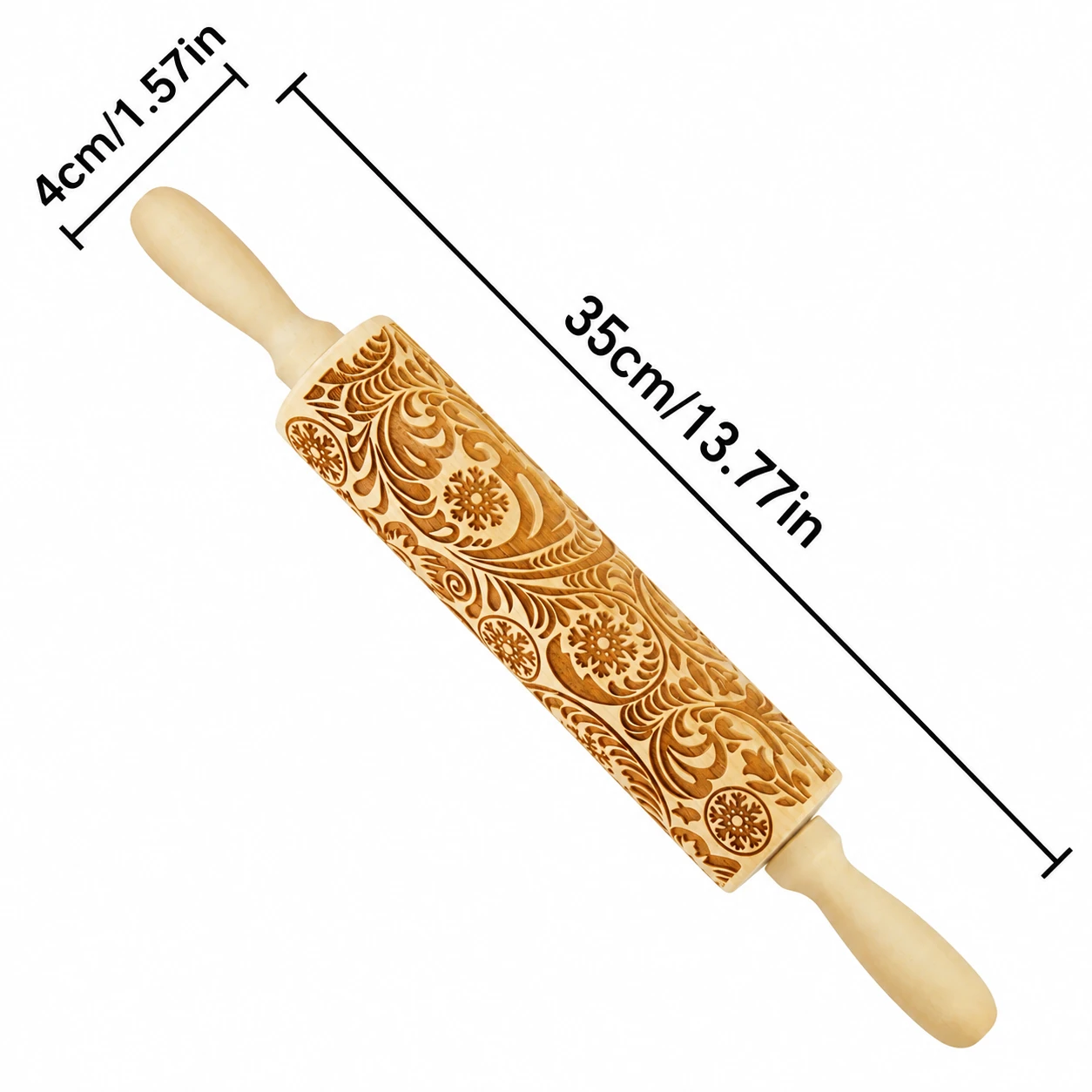 Embossed rolling pin dimensions 13.77 inches by 1.57 inches