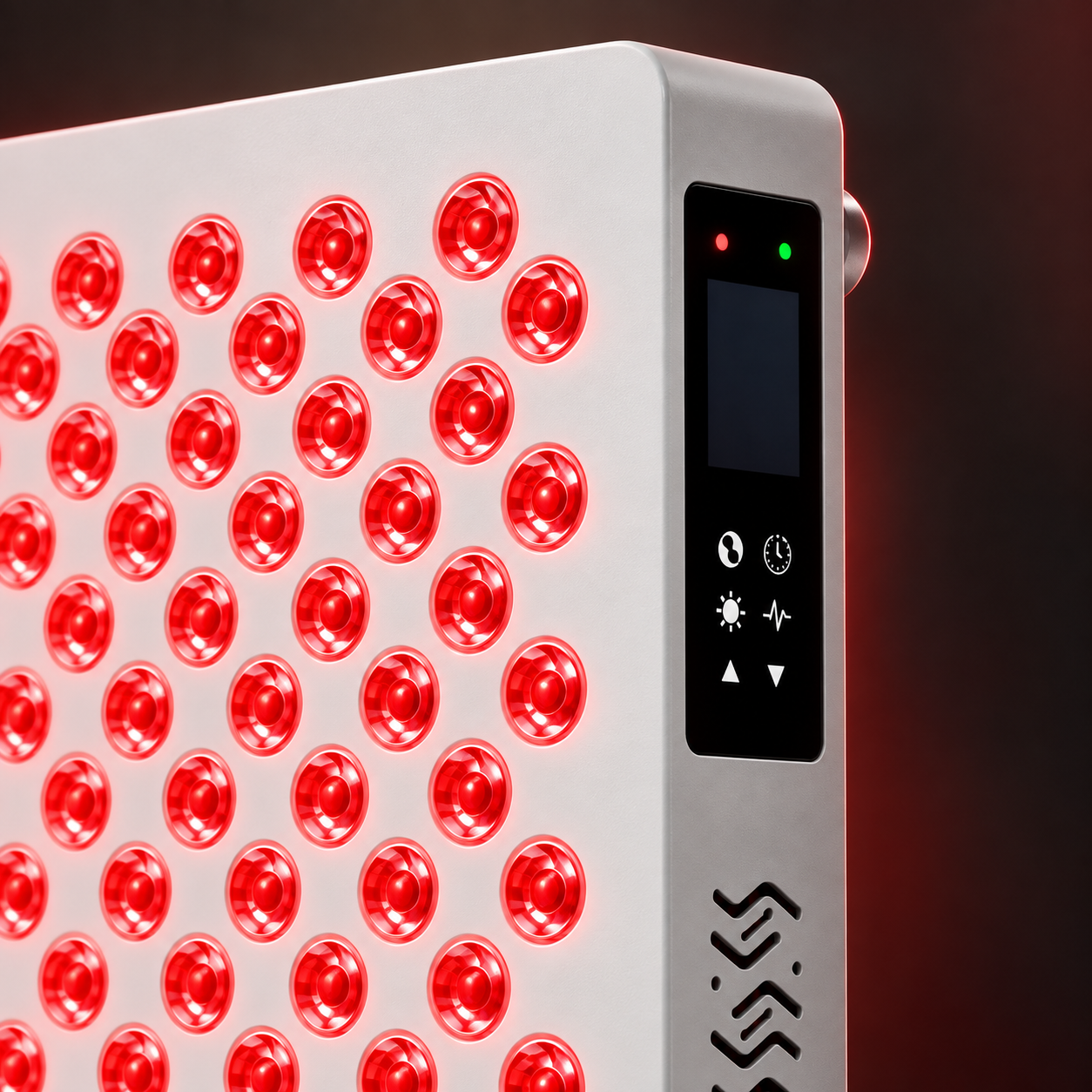 Close-up of the Ray Horizon M280 red light panel controls