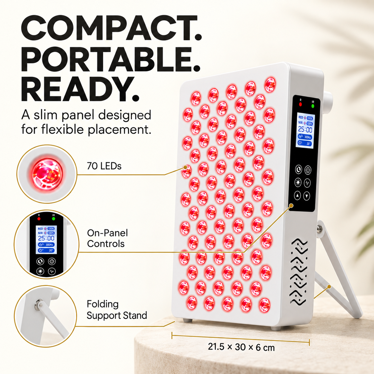 Compact portable red light panel design