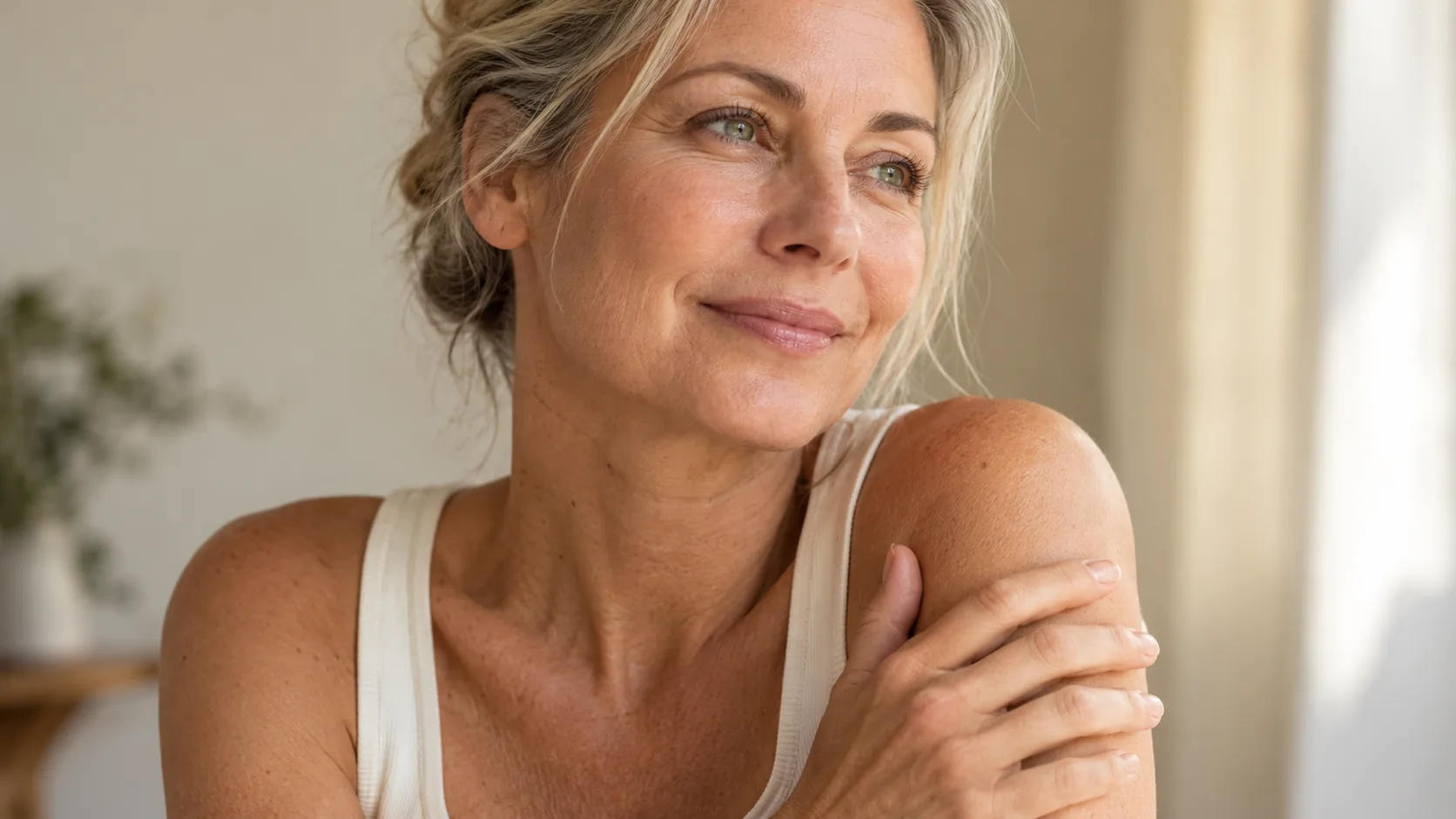 Mature woman with natural skin texture