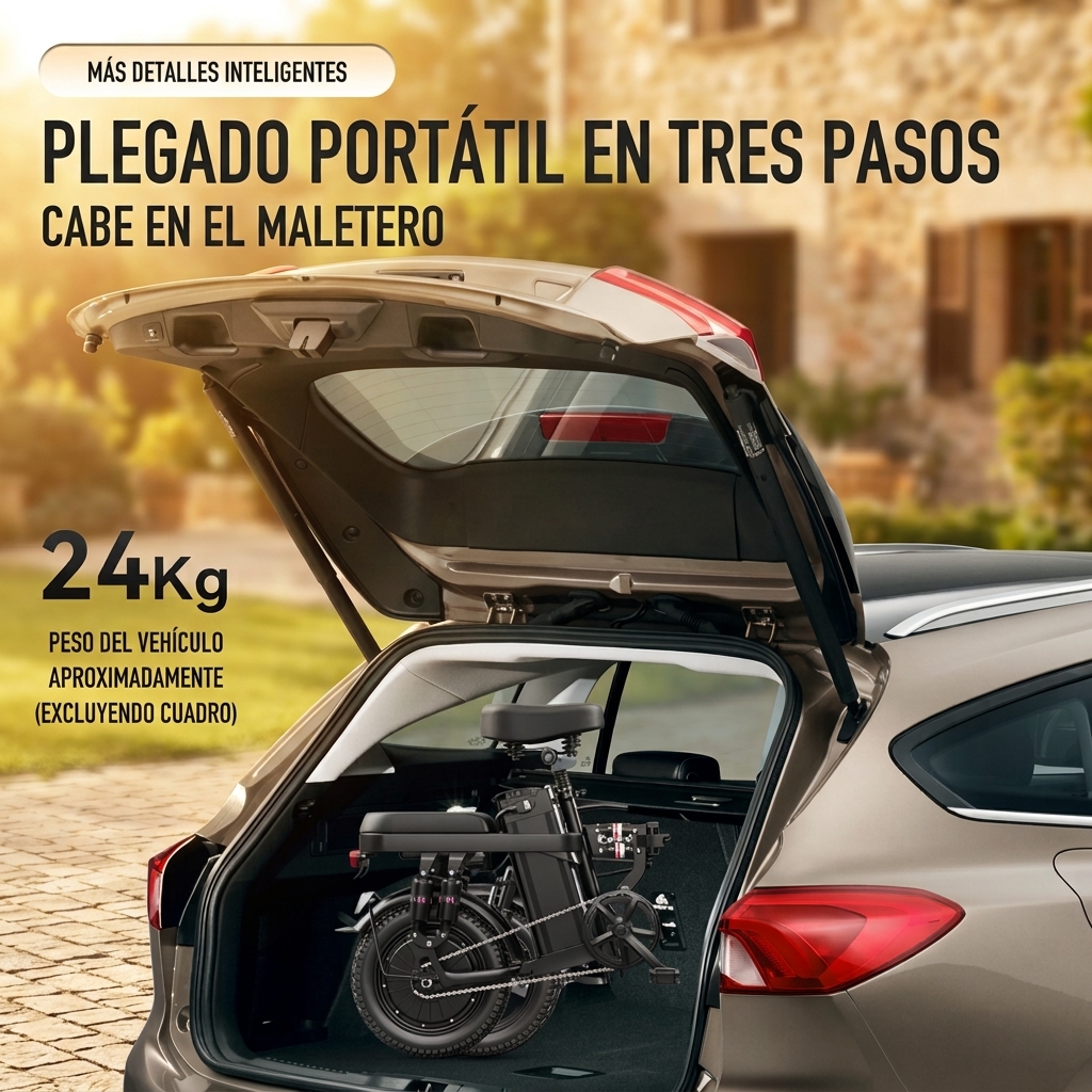 Bicicleta eléctrica plegable todoterreno de 500 W para adultos: batería recargable de 48 V y 15 Ah, suspensión de 14 niveles, frenos de disco dobles, certificación UL2849, autonomía de hasta 100 km (trayectos urbanos de 25-35 km).