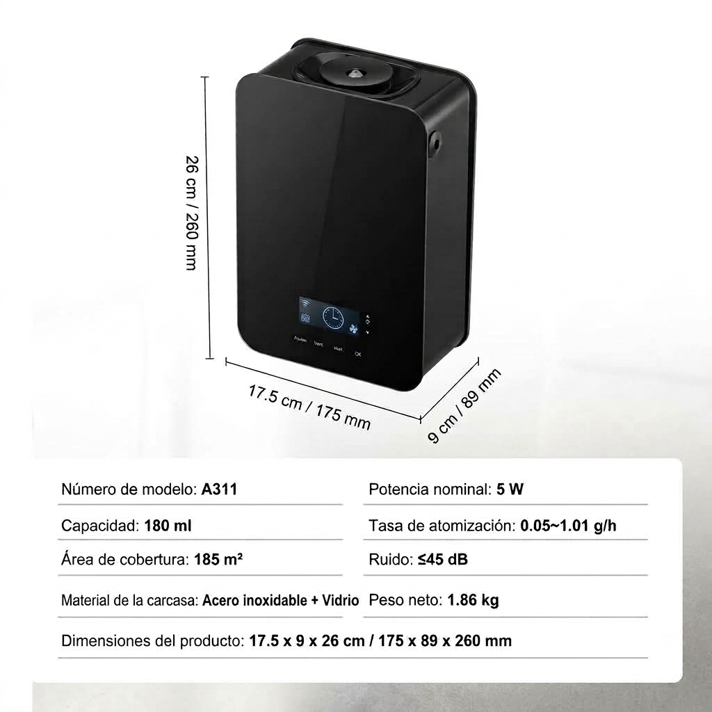 Purificador de aire aromático, difusor de aceites esenciales inteligente Bluetooth de 180 ml, difusor de aromas HVAC sin agua de 2000 pies cuadrados, utiliza tecnología de aire frío, adecuado para uso en el hogar, la oficina y hoteles.