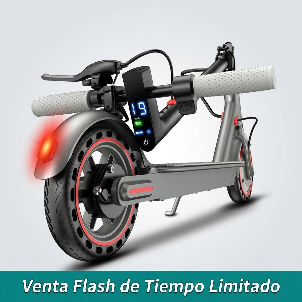 Patinete eléctrico: equipado con un motor de 350 W, una velocidad máxima de 25 km/h, una autonomía de 25 km, neumáticos macizos de nido de abeja de 8,5 pulgadas, un sistema de doble frenado y control mediante aplicación inteligente; diseño de cuadro de al