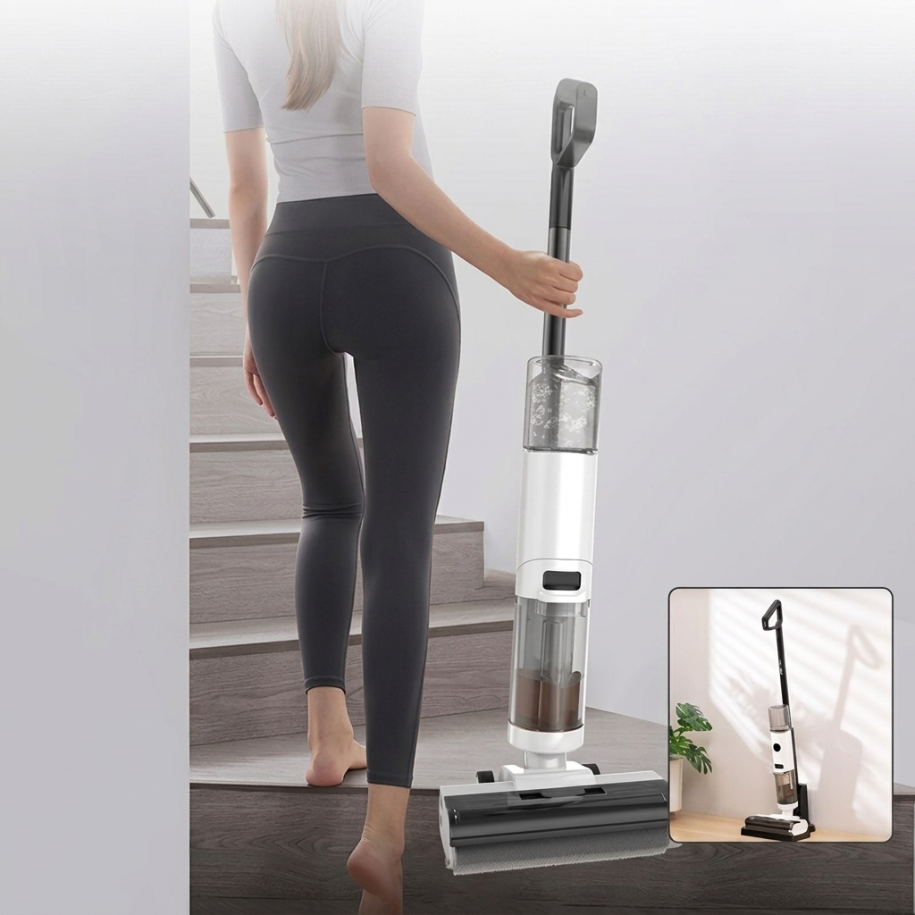 Aspiradora inalámbrica para sólidos y líquidos: fregadora de suelos inalámbrica para sólidos y líquidos, compatible con limpieza de bordes de 6 mm, autolimpiante, depósito de agua de 850 ml y función antienredos, adecuada para suelos duros y para limpiar