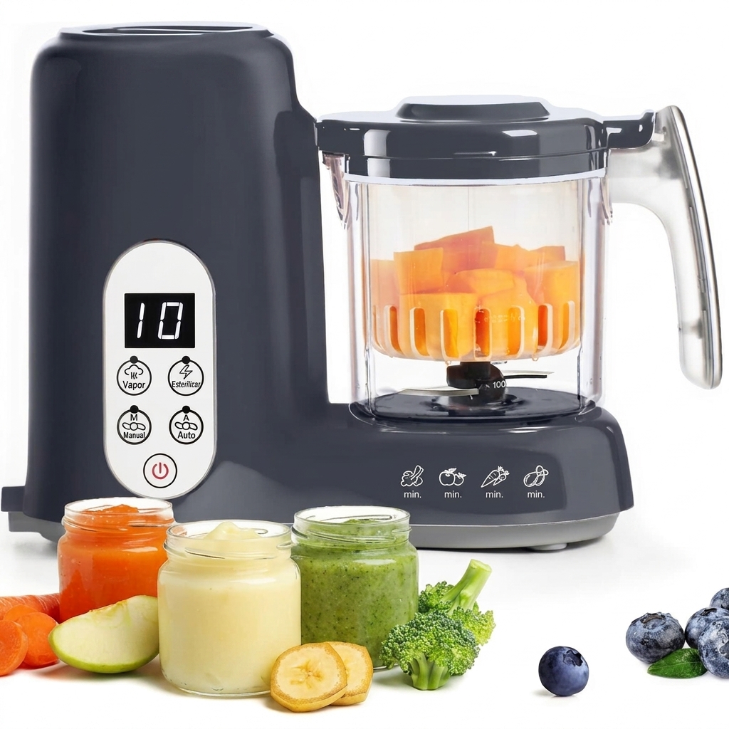 Máquina para preparar y procesar alimentos para bebés con cesta de vapor | Vaporera, batidora y máquina para hacer purés caseros | Vaporización, batidora y molinillo automáticos | Sin BPA | Para bebés de 6 meses en adelante