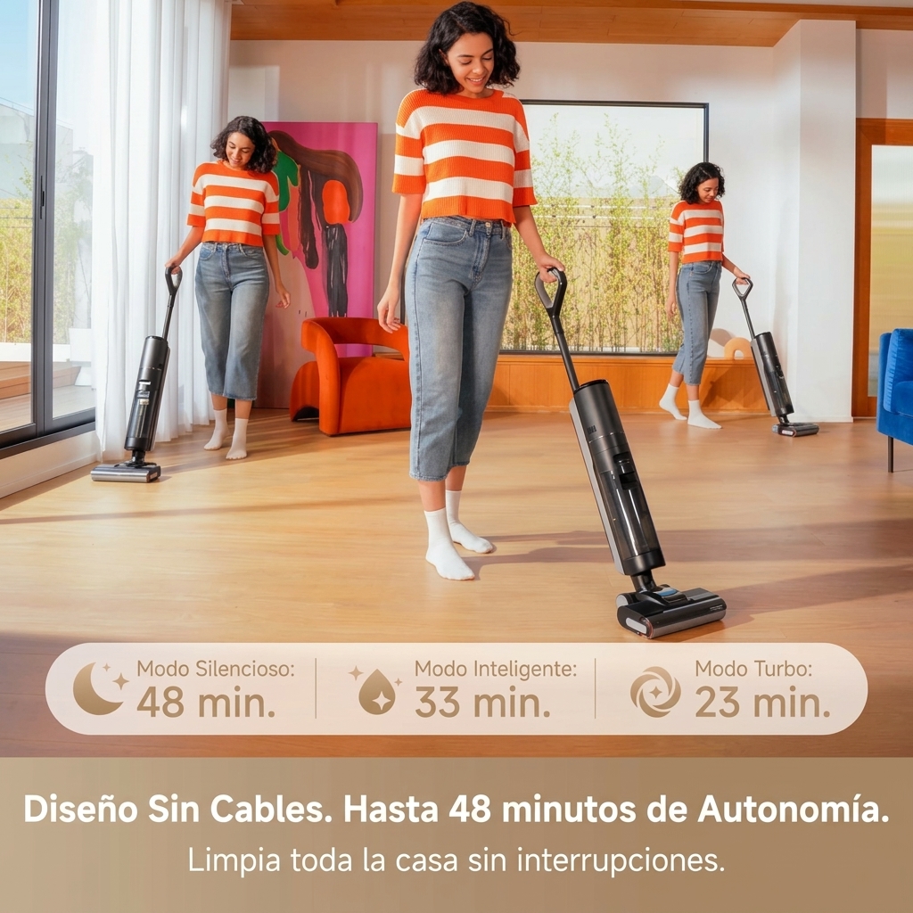 Aspiradora y Fregadora de Suelos Inalámbrica 2 en 1, Limpieza en Seco y Húmedo, Aspira, Friega y Limpia en una Sola Pasada