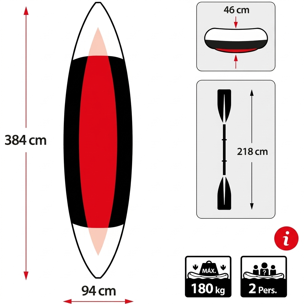 Kayaks hinchables individuales y dobles, que incluyen 1 remo y 1 bomba de aire.