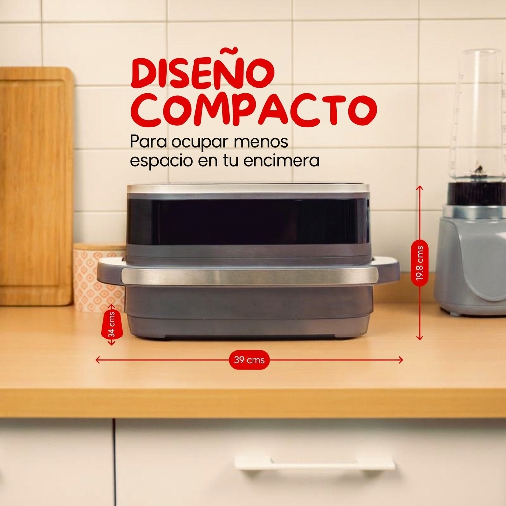 Freidora de aire inteligente y automática, superficie de cocción extragrande, doble resistencia, 10 programas automáticos, diseño compacto, ventana de visualización, color blanco.