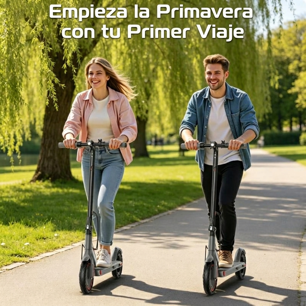 Patinete eléctrico: equipado con un motor de 350 W, una velocidad máxima de 25 km/h, una autonomía de 25 km, neumáticos macizos de nido de abeja de 8,5 pulgadas, un sistema de doble frenado y control mediante aplicación inteligente; diseño de cuadro de al