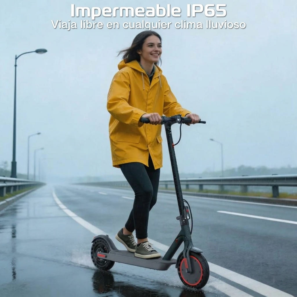Patinete eléctrico: equipado con un motor de 350 W, una velocidad máxima de 25 km/h, una autonomía de 25 km, neumáticos macizos de nido de abeja de 8,5 pulgadas, un sistema de doble frenado y control mediante aplicación inteligente; diseño de cuadro de al