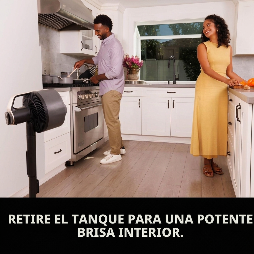 Ventilador inalámbrico para interiores y exteriores con sistema de nebulización al aire libre, alcance de enfriamiento de 20 m, tiempo de funcionamiento de 24 horas