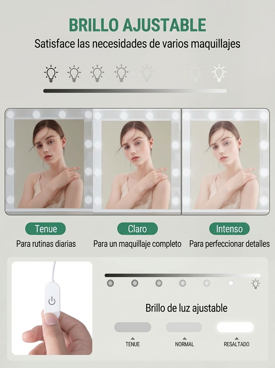 Tocador de Maquillaje con Espejo y Luz LED Ajustable, 2 Cajones y Amplio Almacenamiento, Mesa de Tocador Moderna para Dormitorio, Habitación Juvenil y Sala de Estar