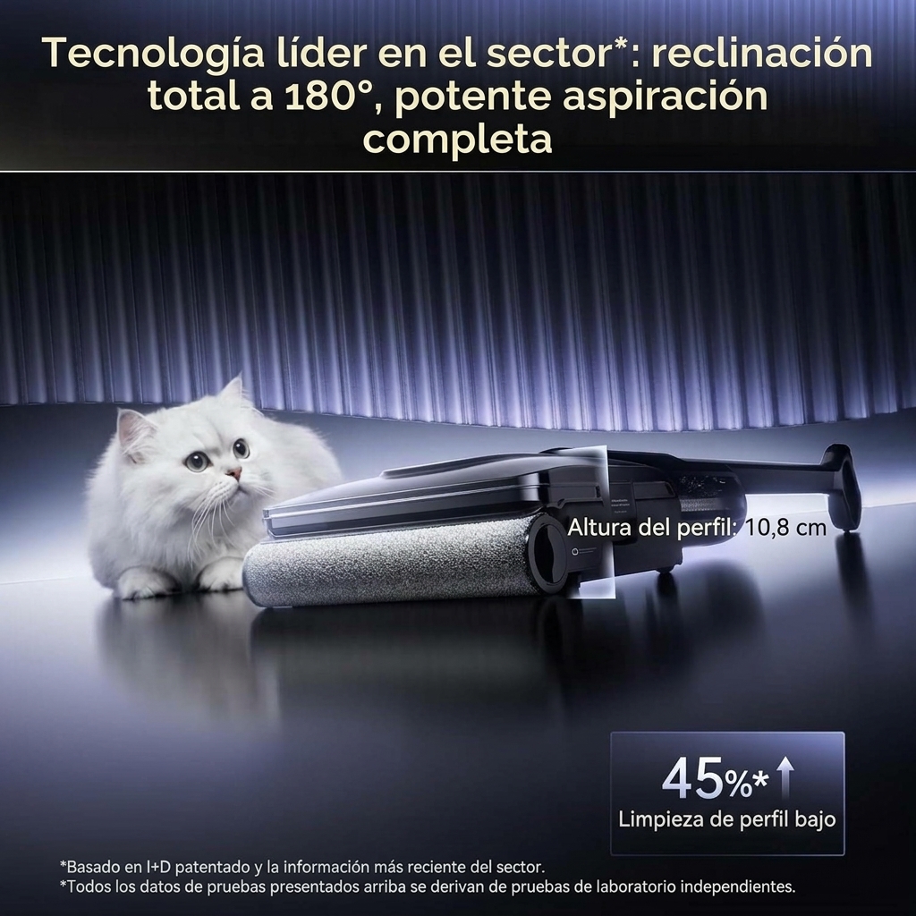 Aspiradora Fregona 2 en 1 para Suelos, Aspira y Friega en Seco y Húmedo, 20.000 Pa, Autolimpieza y Secado con Aire Caliente, 180° Plano, Depósito de 1,5 L, Limpieza de Bordes y Debajo de Muebles