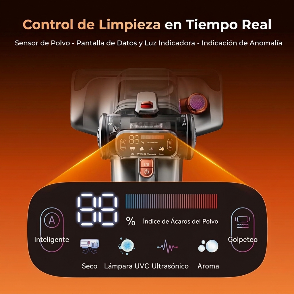 Aspiradora Antiacaros para Colchones con Luz UV y Vibración, 700W 15kpa Elimina 99.9%, Pantalla LED, 5s Colector de Polvo de Calentamiento Rápido,Diseño Silencioso 72dB sin Ruido