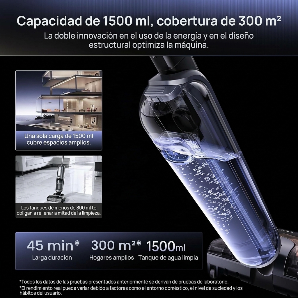 Aspiradora Fregona 2 en 1 para Suelos, Aspira y Friega en Seco y Húmedo, 20.000 Pa, Autolimpieza y Secado con Aire Caliente, 180° Plano, Depósito de 1,5 L, Limpieza de Bordes y Debajo de Muebles