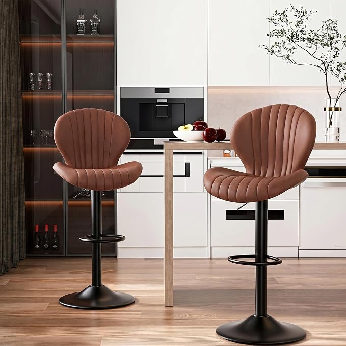 Set de 2 taburetes de bar modernos giratorios, con respaldo alto, montaje fácil en 3–5 minutos para barra, cocina y comedor, color beige