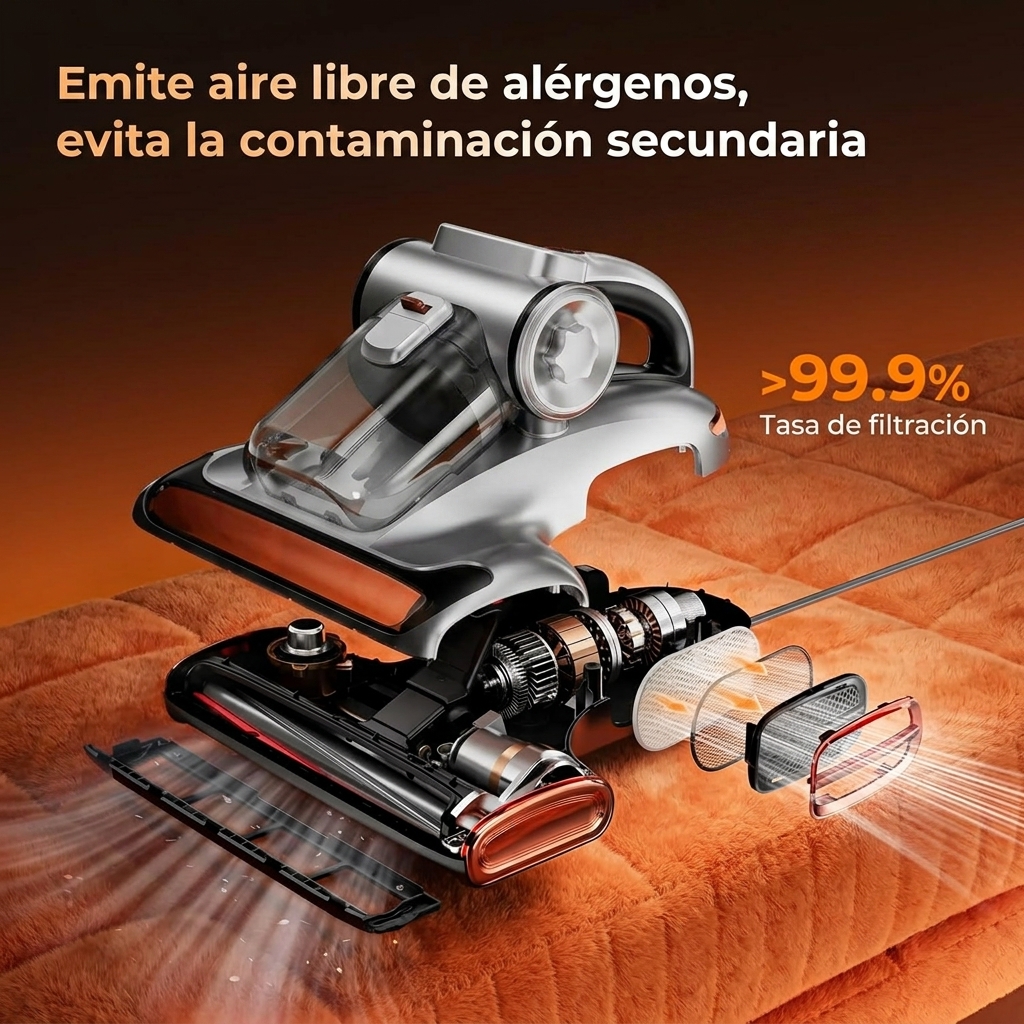 Aspiradora Antiacaros para Colchones con Luz UV y Vibración, 700W 15kpa Elimina 99.9%, Pantalla LED, 5s Colector de Polvo de Calentamiento Rápido,Diseño Silencioso 72dB sin Ruido