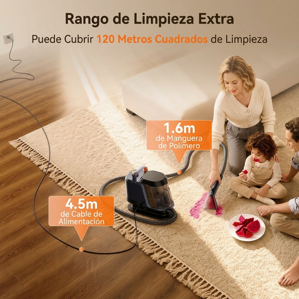 Máquina limpiadora de alfombras portátil: potente aspiradora con succión de 18 000 Pa, limpieza profunda a vapor y extracción de agua; dispositivo doméstico ligero y manual para uso en automóviles, alfombras y tapicería.