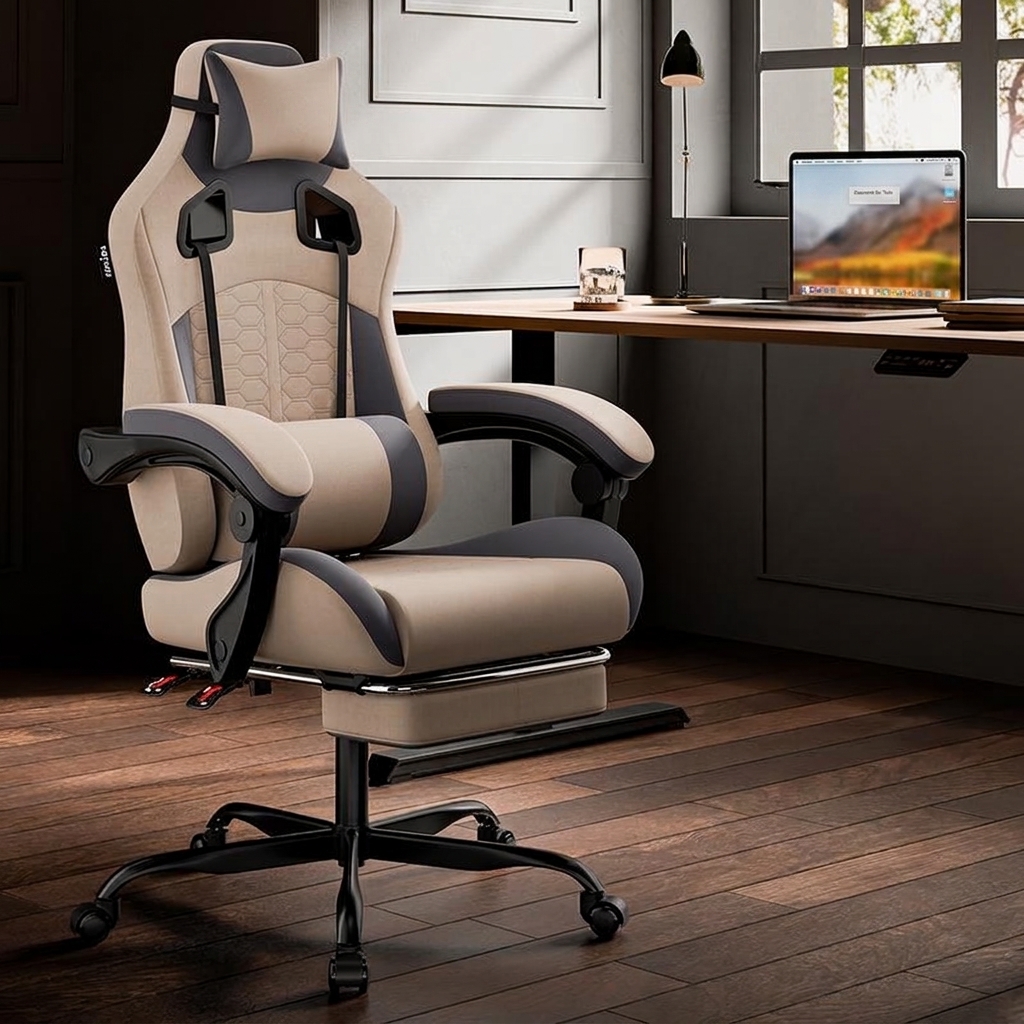 Silla de juegos para uso doméstico, cómoda silla ergonómica para sentarse durante mucho tiempo, equipada con con almohada Lumbar de espuma viscoelástica, silla de oficina giratoria de 360 grados