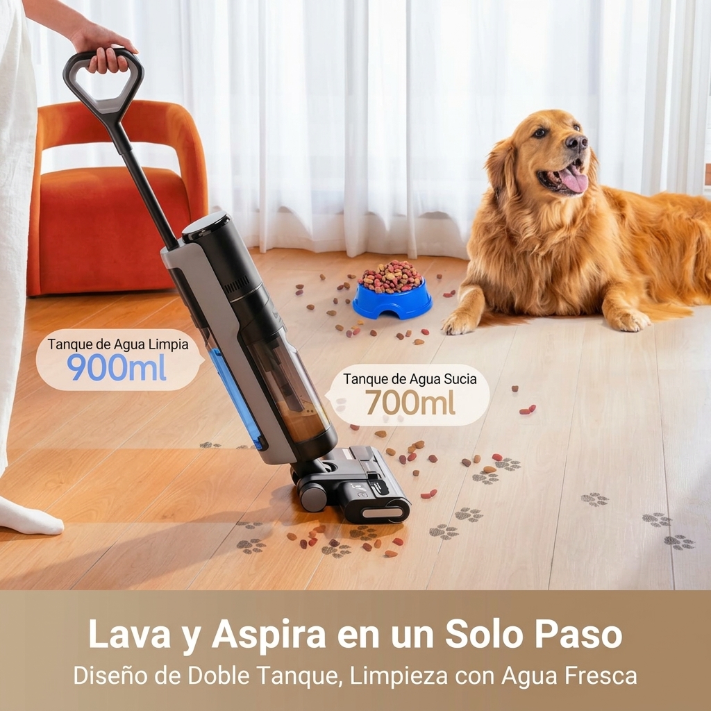 Aspiradora y Fregadora de Suelos Inalámbrica 2 en 1, Limpieza en Seco y Húmedo, Aspira, Friega y Limpia en una Sola Pasada