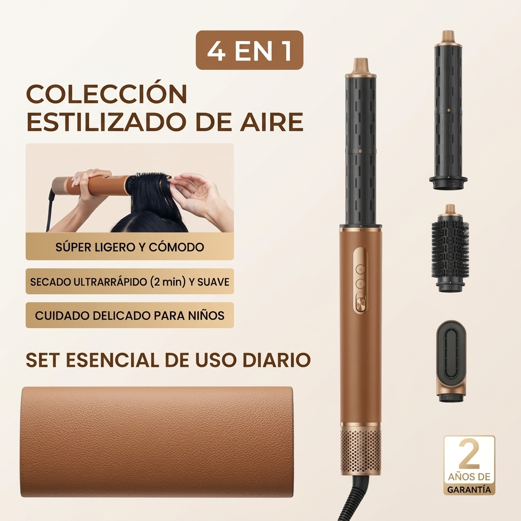 Moldeador de Pelo 7 en 1, Secador y Rizador Multifunción con Secado Rápido, 220-240 V, 50-60 Hz, 2 Barriles para Rizar, Cepillo Alisador, Cepillo para Dar Volumen y Suavizar, Herramienta de Peinado Multifunción para Crear Rizos, Ondas, Volumen y un Acabad